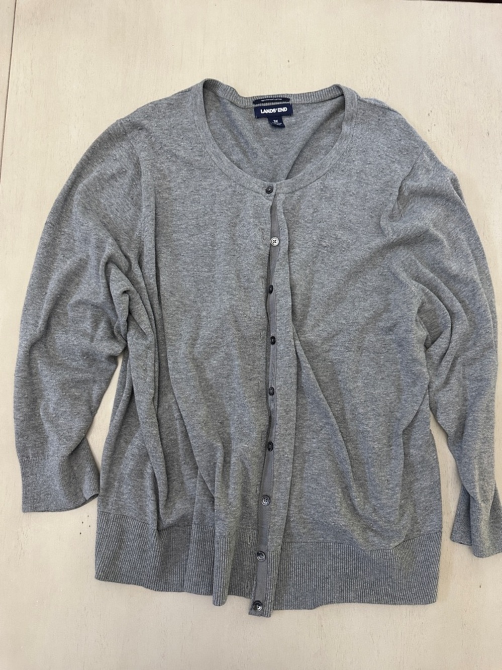 Lands' End Heather Gray Button-Up Crewneck Cardigan